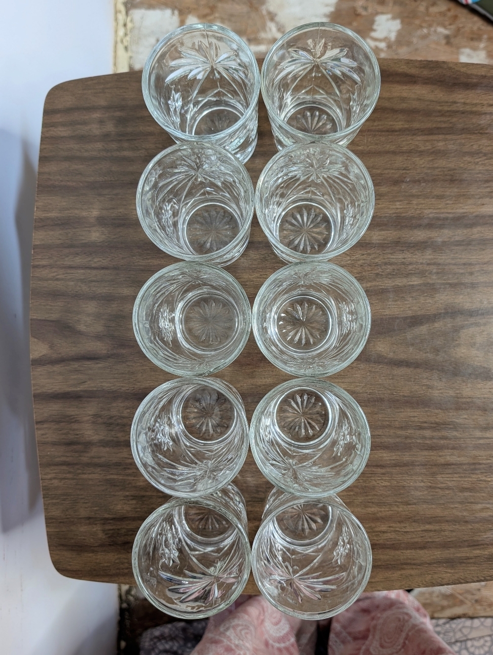 Set Of 10 Vintage 60s Anchor Hocking Prescut Pattern Flat Tumblers Pressed Glass - Picture 15 of 16